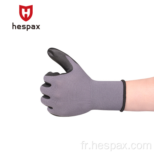 Assemblage de gants de mécanique de microfoam en nitrile en nylon 15G HESPAX